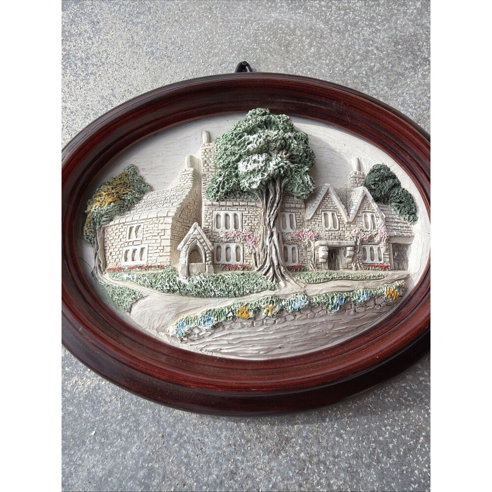 Vintage Handpainted 3-D Brush Strokes, Oval Cottage Wall Plaque